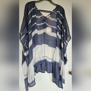 NWT Umgee Navy and White Striped Kimono Top Tunic